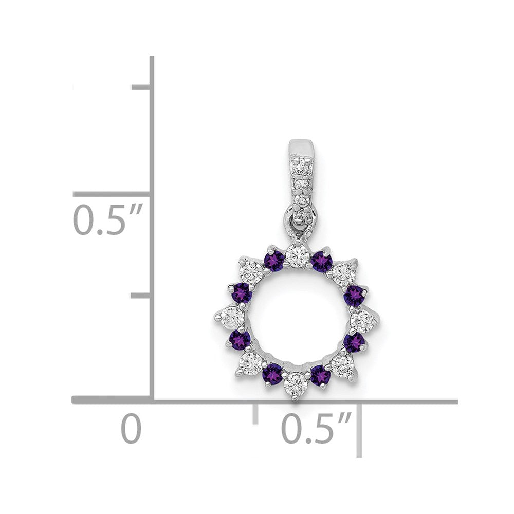 Solid 14k White Gold Simulated CZ and .08 Amethyst Fancy Circle Pendant