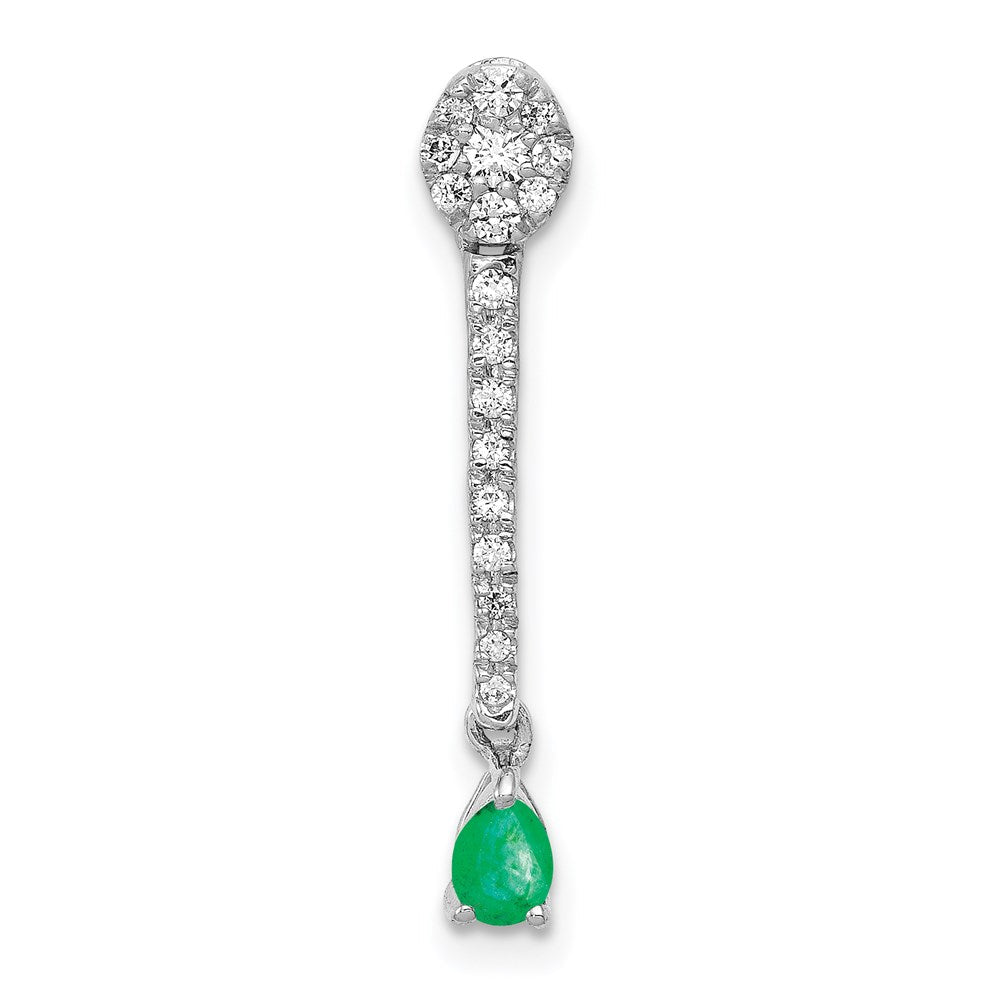14k white gold real diamond and teardrop emerald fancy pendant pm3882 em 030 wa