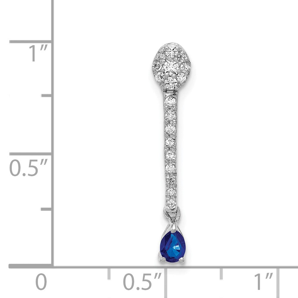 Solid 14k White Gold 1/3ct. Simulated CZ and Sapphire Fancy Pendant