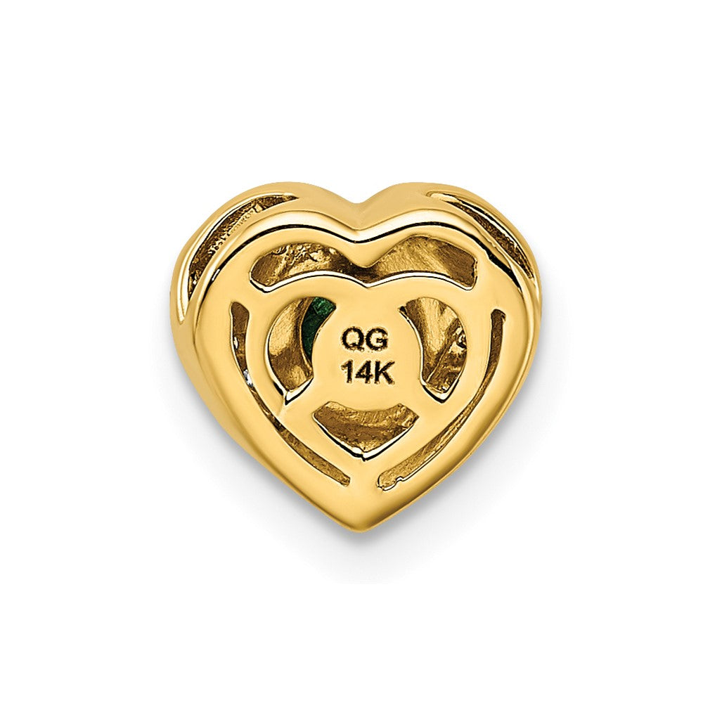Solid 14k Yellow Gold Simulated CZ and Emerald Fancy Heart Pendant