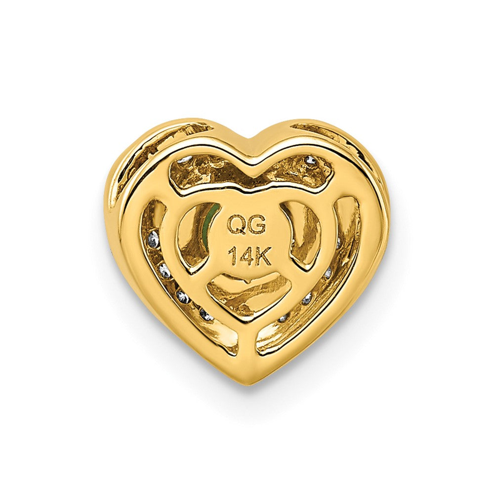 Solid 14k Yellow Gold Simulated CZ and Emerald Fancy Heart Pendant