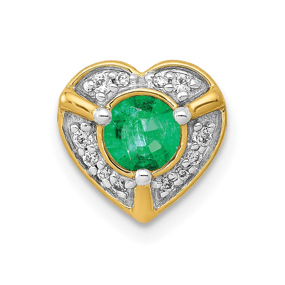 14k yellow gold real diamond and emerald fancy heart pendant pm3921 em 007 ya