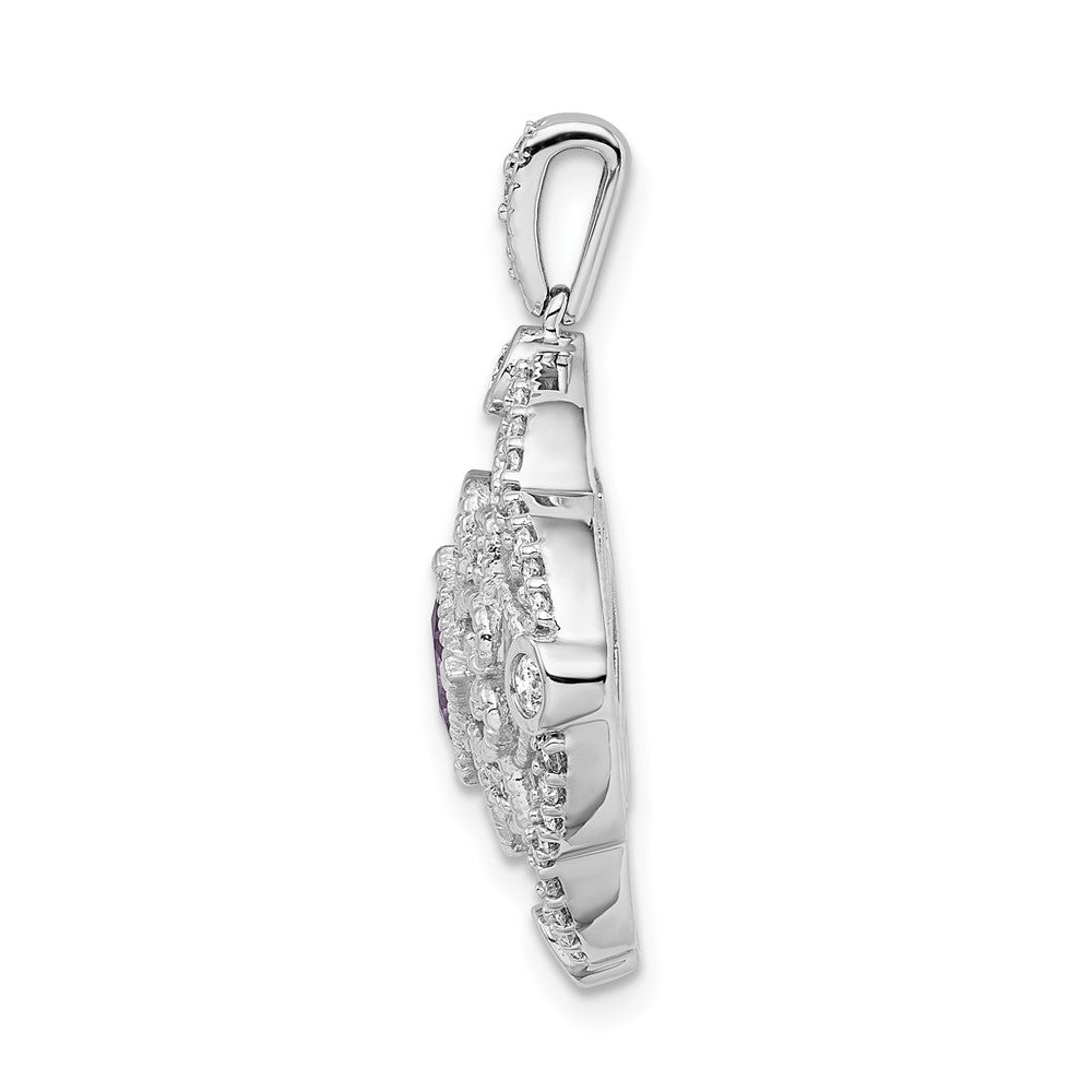 Solid 14k White Gold Simulated CZ and .39 Amethyst Fancy Pendant