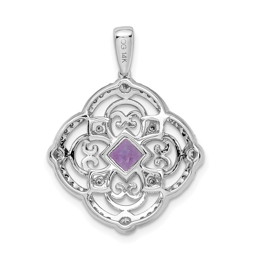Solid 14k White Gold Simulated CZ and .39 Amethyst Fancy Pendant