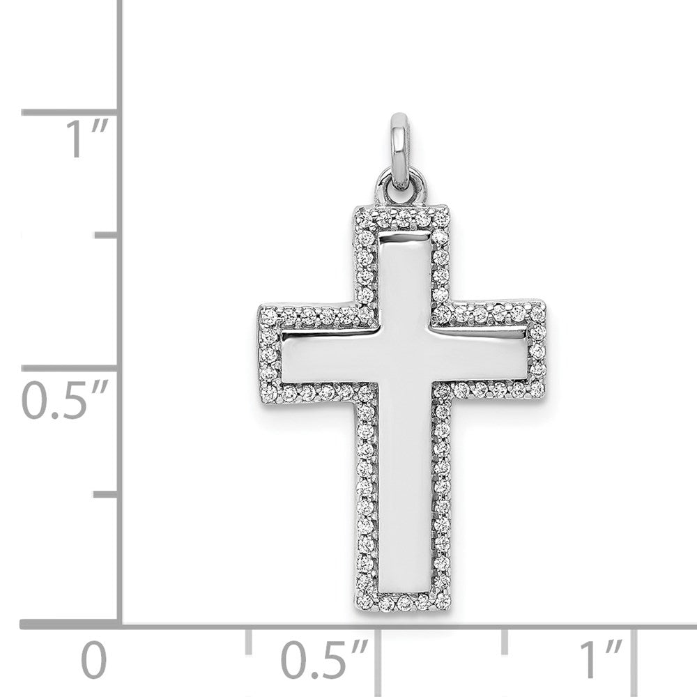 Solid 14k White Gold 1/5ct. Simulated CZ Latin Cross Pendant