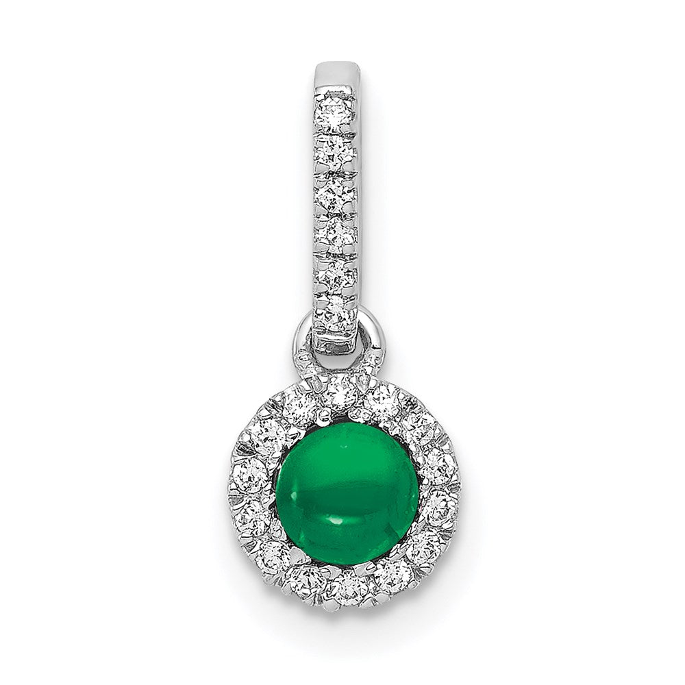 14k white gold halo real diamond and cabochon 47 emerald pendant pm4031 em 009 wa