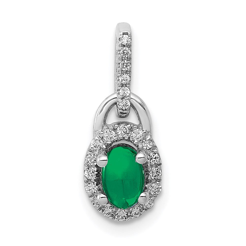 14k white gold halo real diamond and cabochon emerald pendant pm4034 em 012 wa