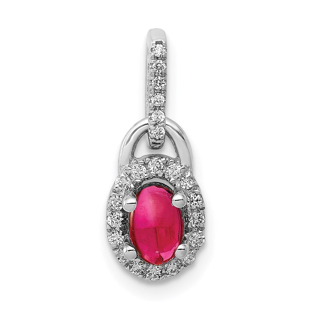 14k white gold real diamond and cabochon ruby pendant pm4034 ru 012 wa