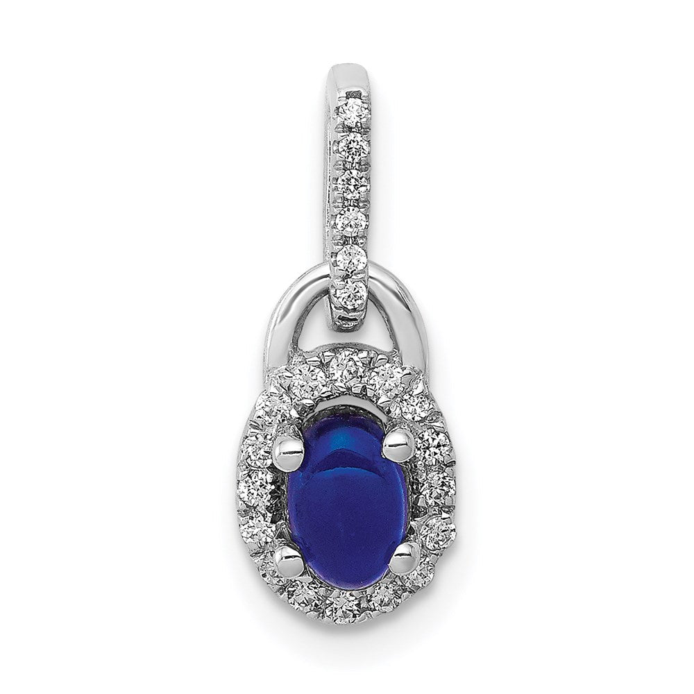 14k white gold halo real diamond and cabochon sapphire pendant pm4034 sa 012 wa