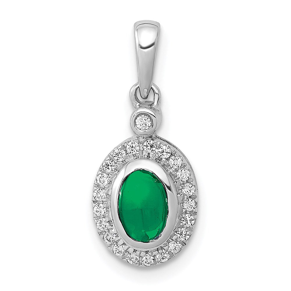 14k white gold halo real diamond and cabochon emerald pendant pm4036 em 012 wa