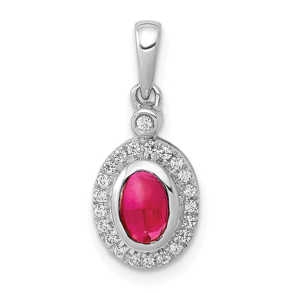 14k white gold real diamond and cabochon ruby halo pendant pm4036 ru 012 wa