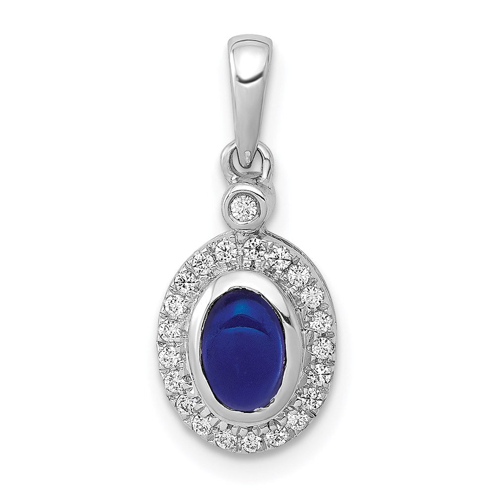 14k white gold halo real diamond and cabochon sapphire pendant pm4036 sa 012 wa