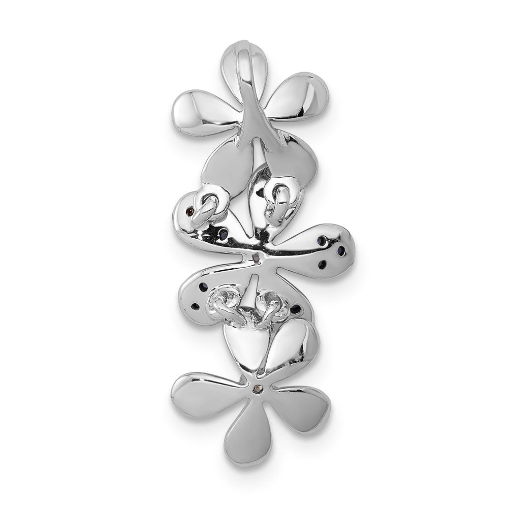 Solid 14k White Gold Simulated CZ and Sapphire 3 Flowers Pendant