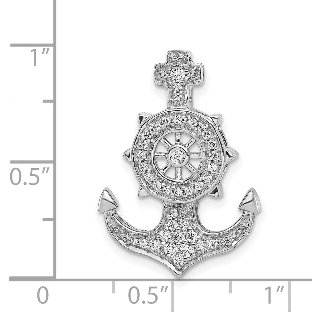 Solid 14k White Gold Simulated CZ Mariners Anchor Chain Slide