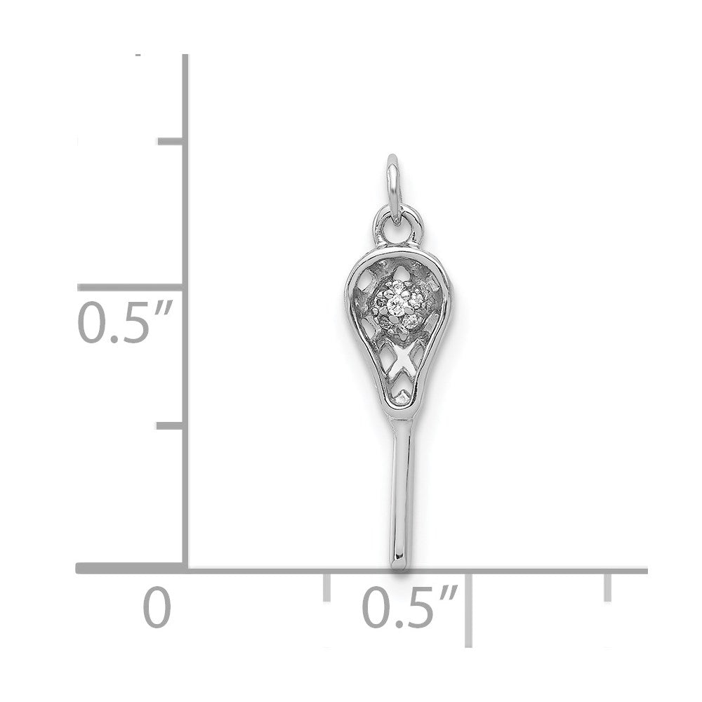 Solid 14k White Gold Simulated CZ Lacrosse SticK Pendant