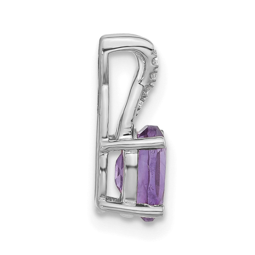 Solid 14k White Gold Oval Simulated Amethyst and CZ Pendant