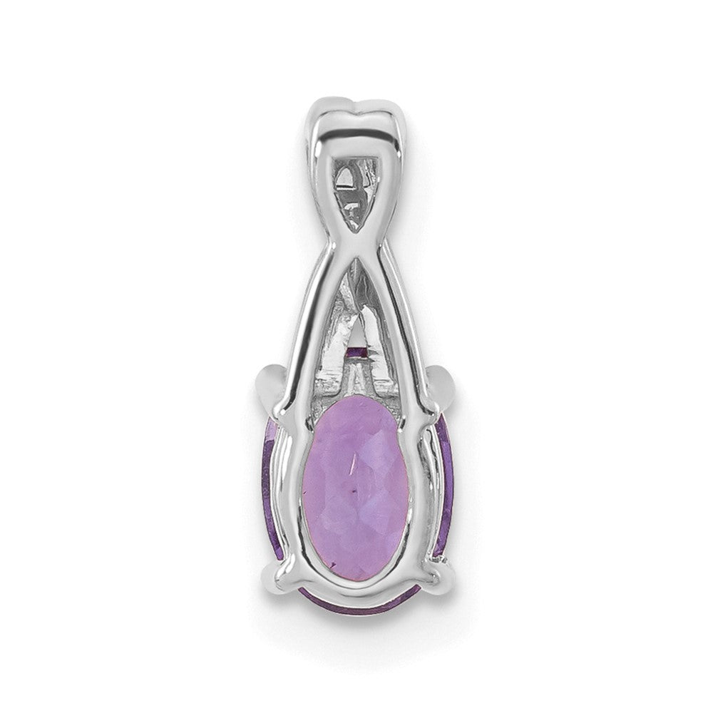 Solid 14k White Gold Oval Simulated Amethyst and CZ Pendant