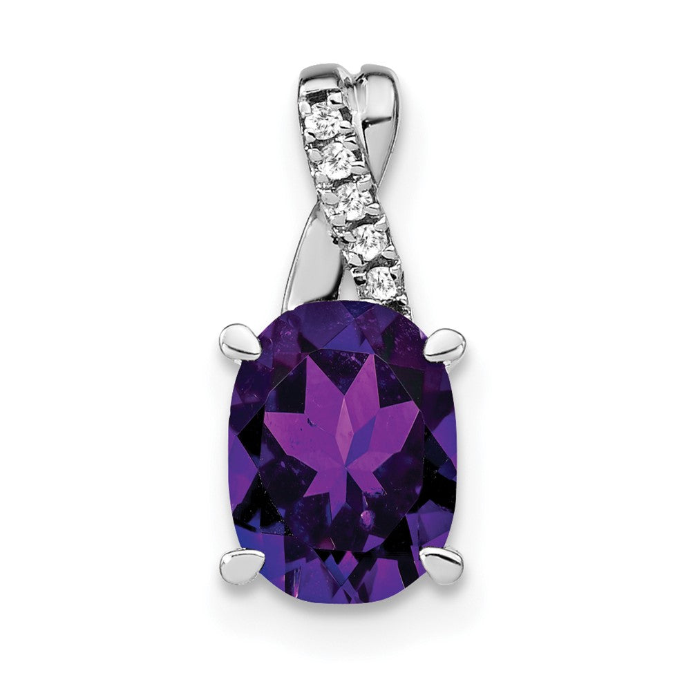 14k white gold oval amethyst and real diamond pendant pm4235 am 003 wa