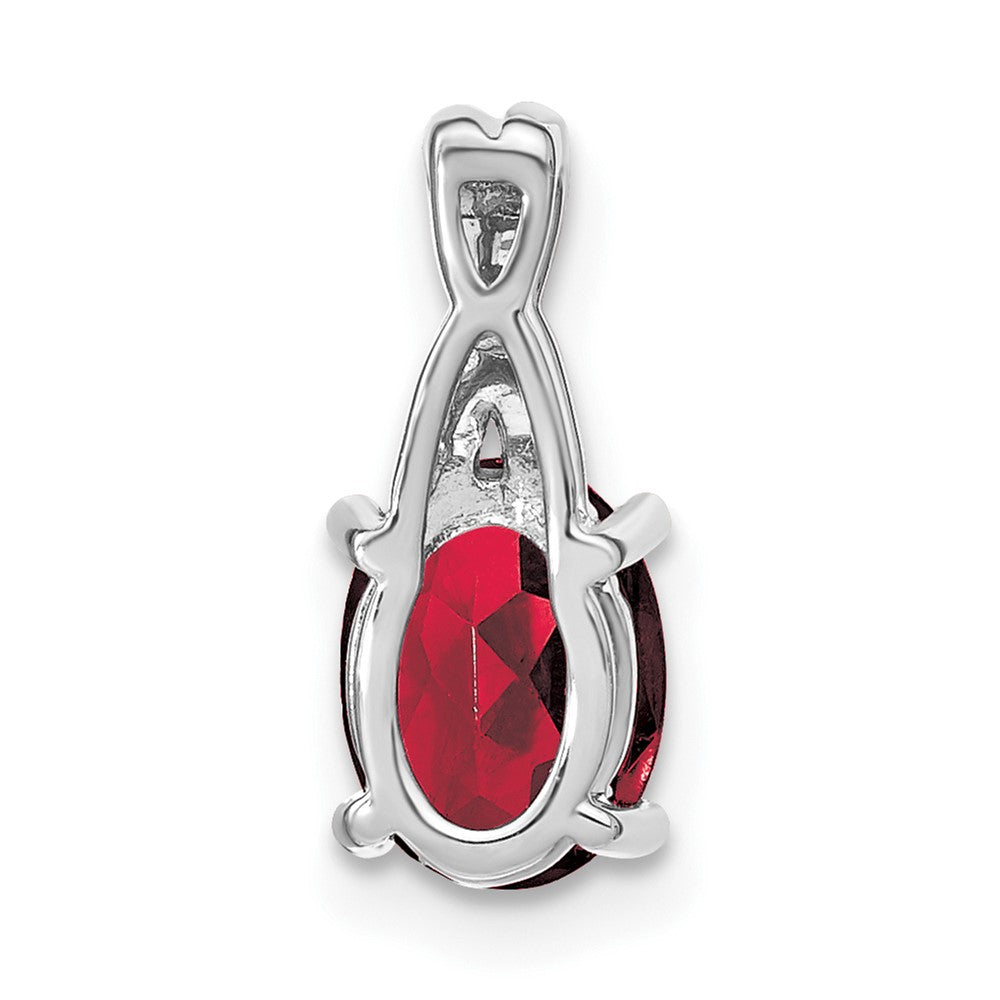 Solid 14k White Gold Oval Created Simulated Ruby and CZ Pendant