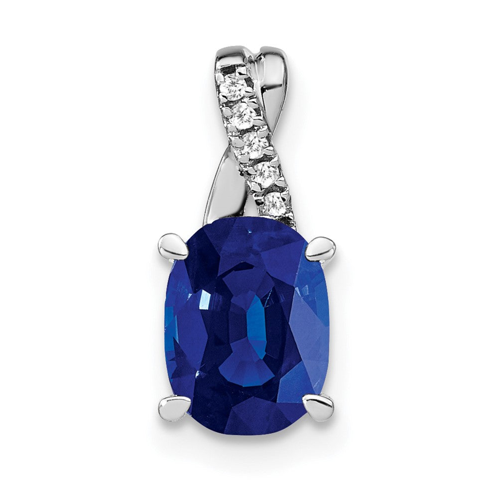 14k white gold oval created sapphire and real diamond pendant pm4235 sa 003 wa