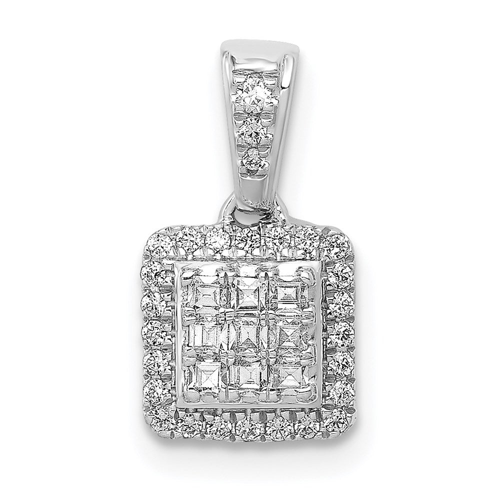 14k white gold 1 4ct real diamond square cluster pendant pm4371 025 wa
