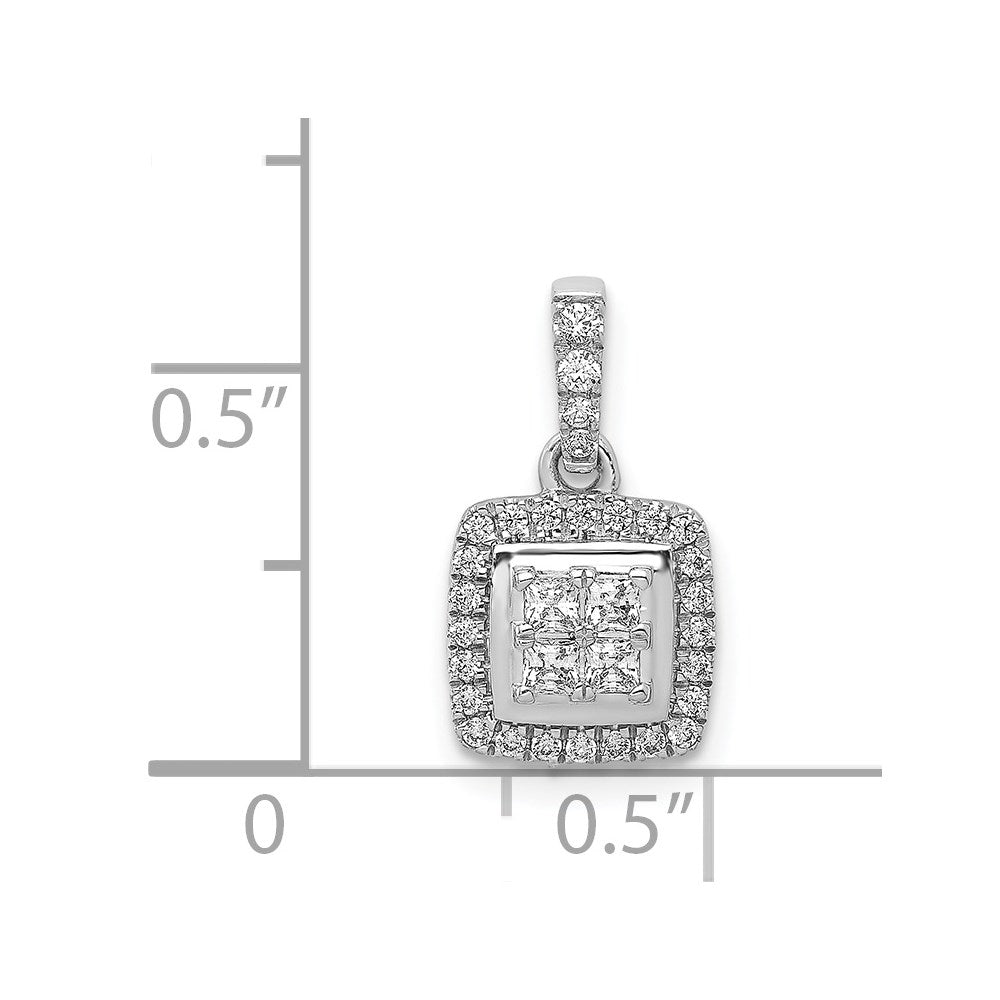 Solid 14k White Gold 1/3ct. Simulated CZ Square Cluster Pendant