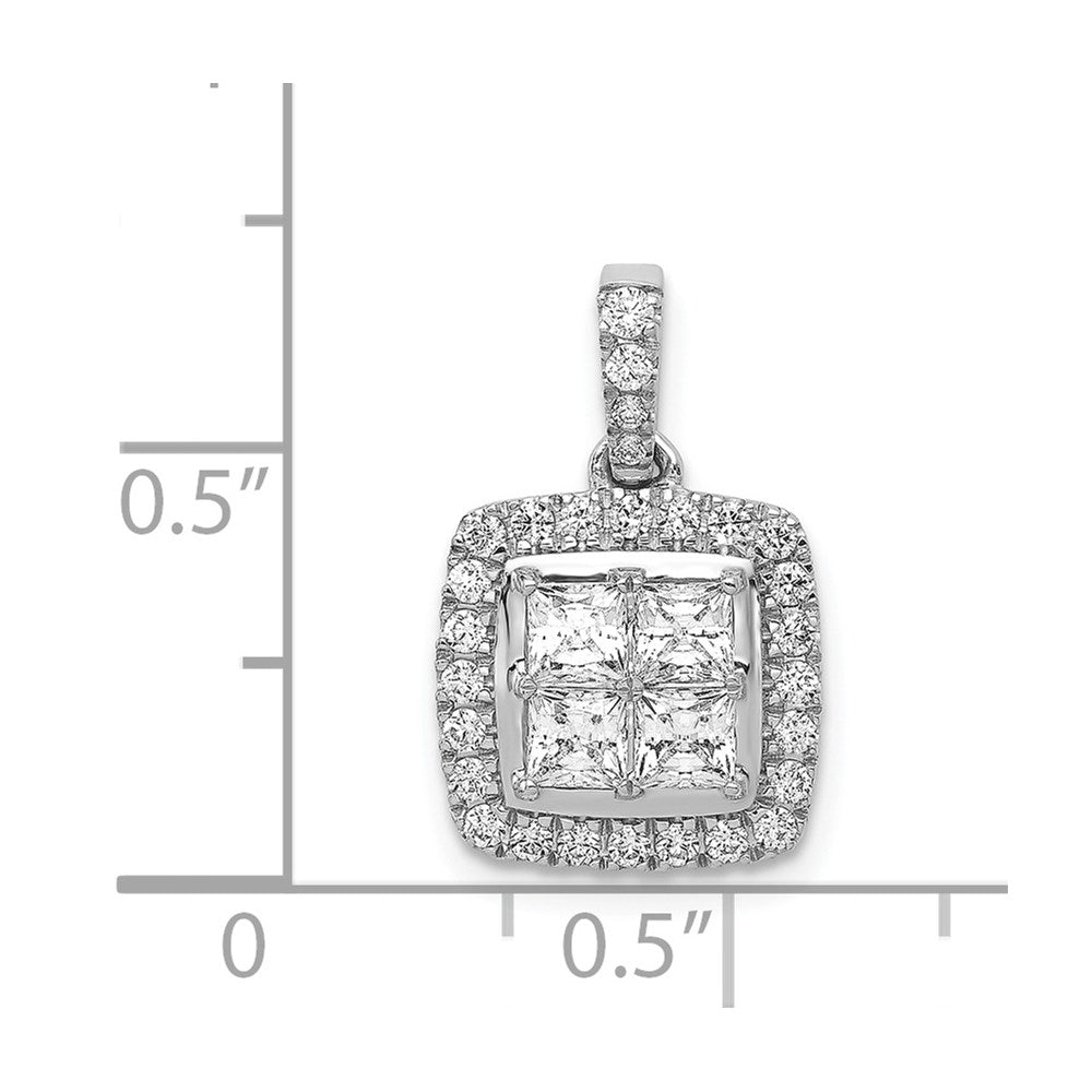 Solid 14k White Gold 1ct. Simulated CZ Square Cluster Pendant
