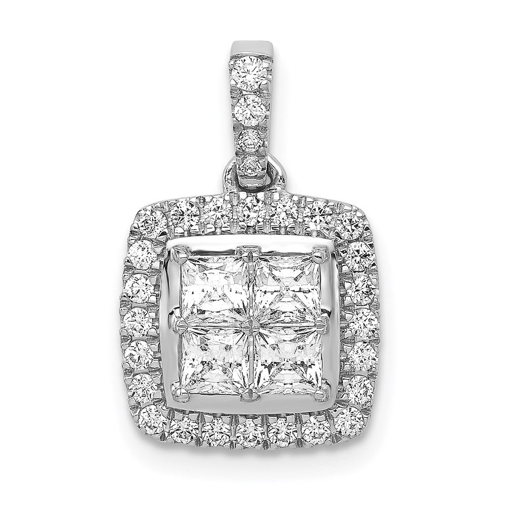14k white gold 1ct real diamond square cluster pendant pm4372 100 wa