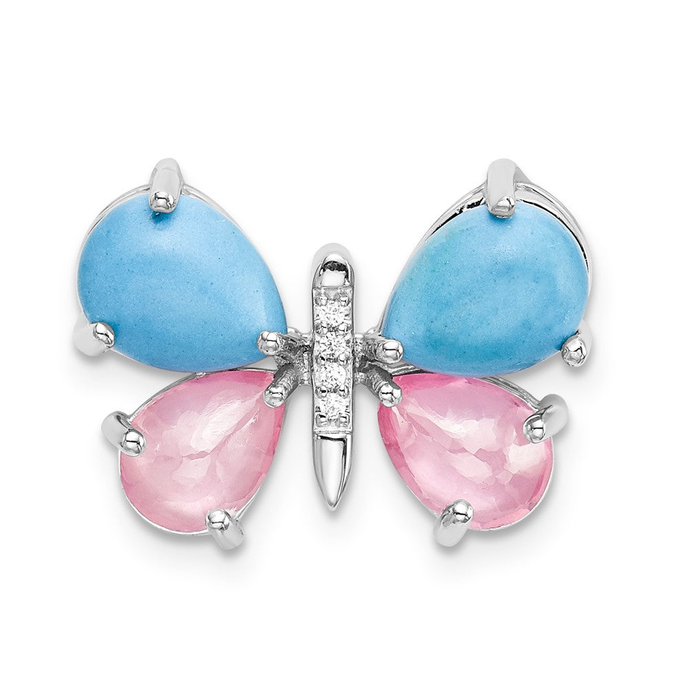 14k white gold real diamond cabochon turquoise rose quartz butterfly pendant pm4390 002 wa