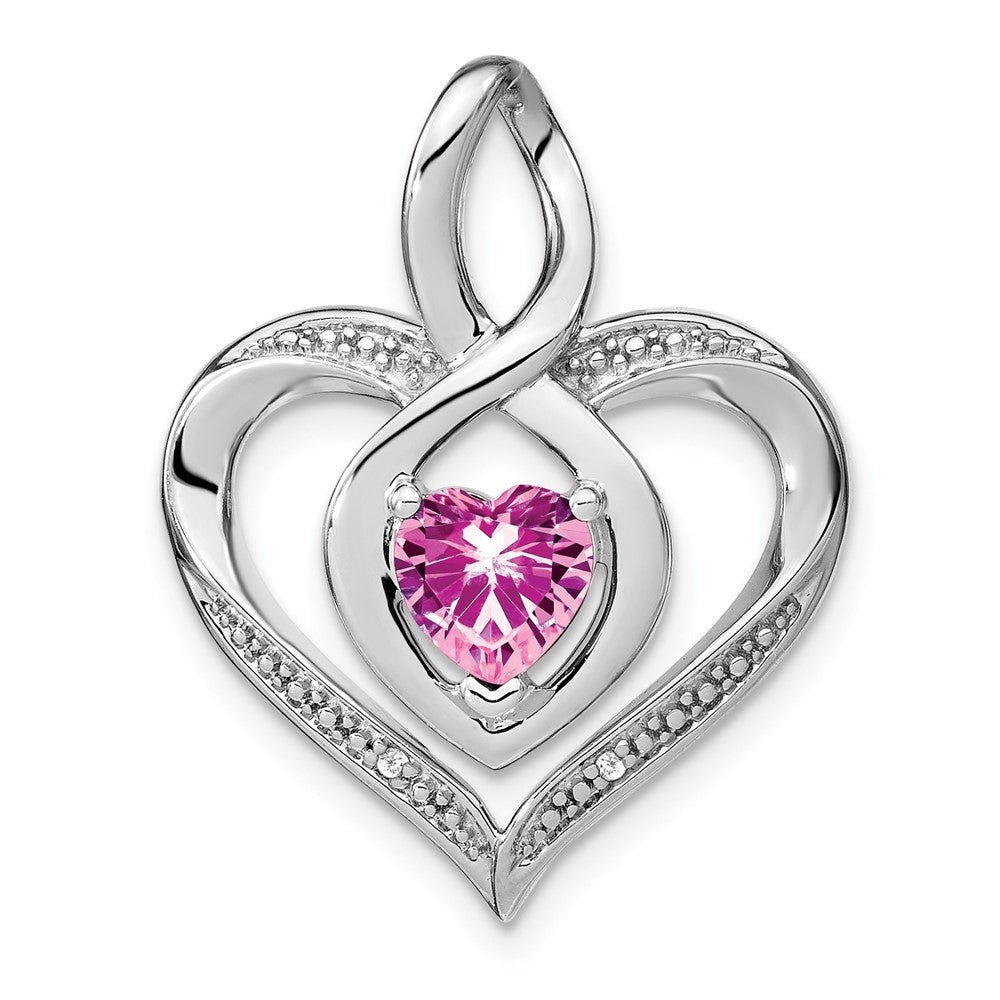 sterling silver created pink sapphire and real diamond pendant pm4440 cps 001 ssa