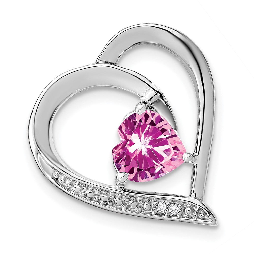sterling silver created pink sapphire and real diamond pendant pm4441 cps 001 ssa