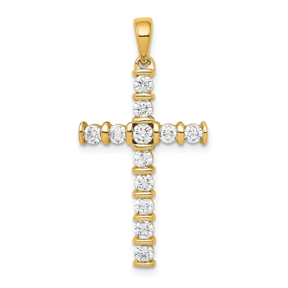 14k yellow gold aa 3 4ct real diamond latin cross pendant pm4954 075 ya