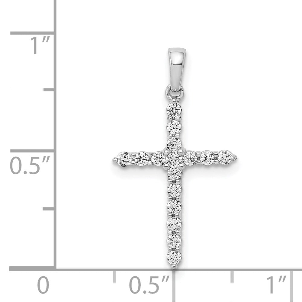 Solid 14k White Gold Polished 1/4ct. Simulated CZ Cross Pendant