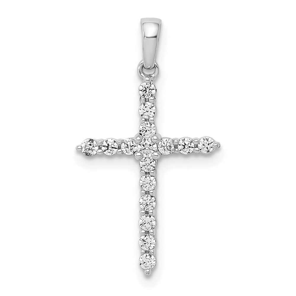 14k white gold polished 1 4ct real diamond cross pendant pm4959 025 wa