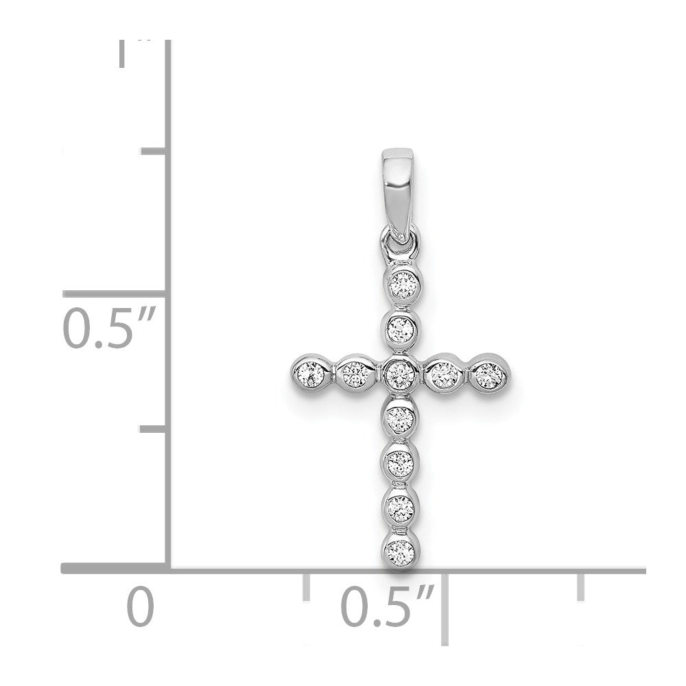 Solid 14k White Gold 1/10ct. Simulated CZ Cross Pendant