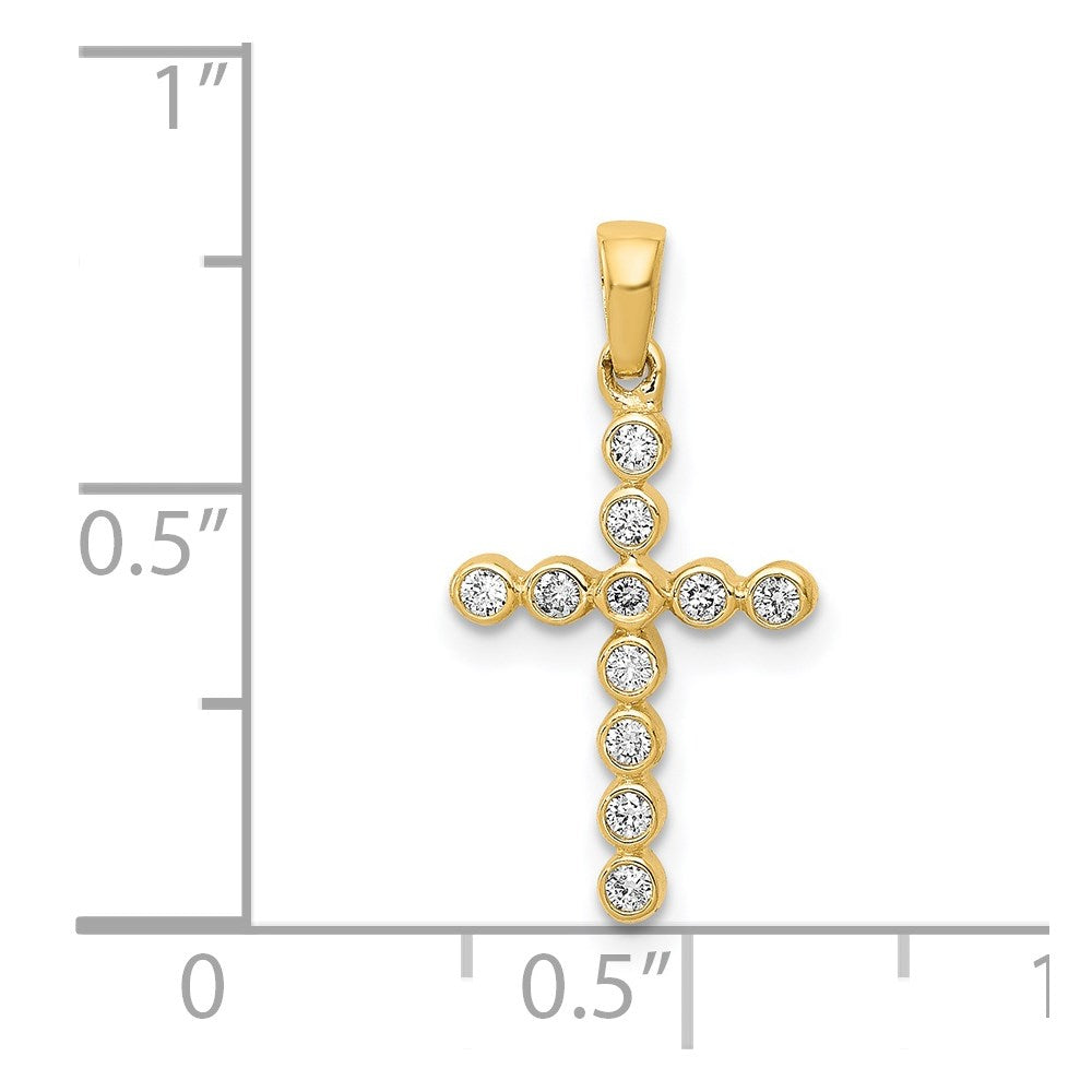 Solid 14k Yellow Gold Polished 1/10ct. Simulated CZ Cross Pendant