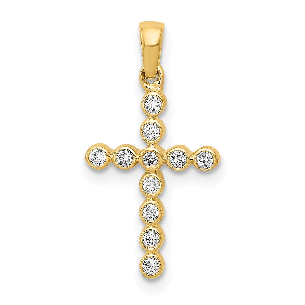 14k yellow gold polished 1 10ct real diamond cross pendant pm4966 010 ya