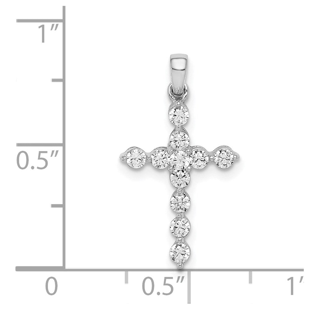 Solid 14k White Gold Simulated CZ Cross Pendant