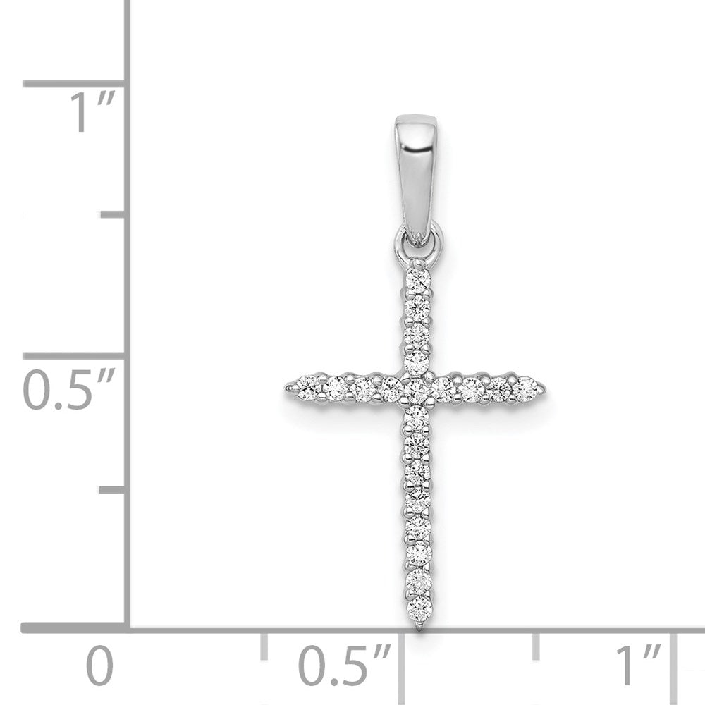 Solid 14k White Gold 1/6ct. Simulated CZ Cross Pendant