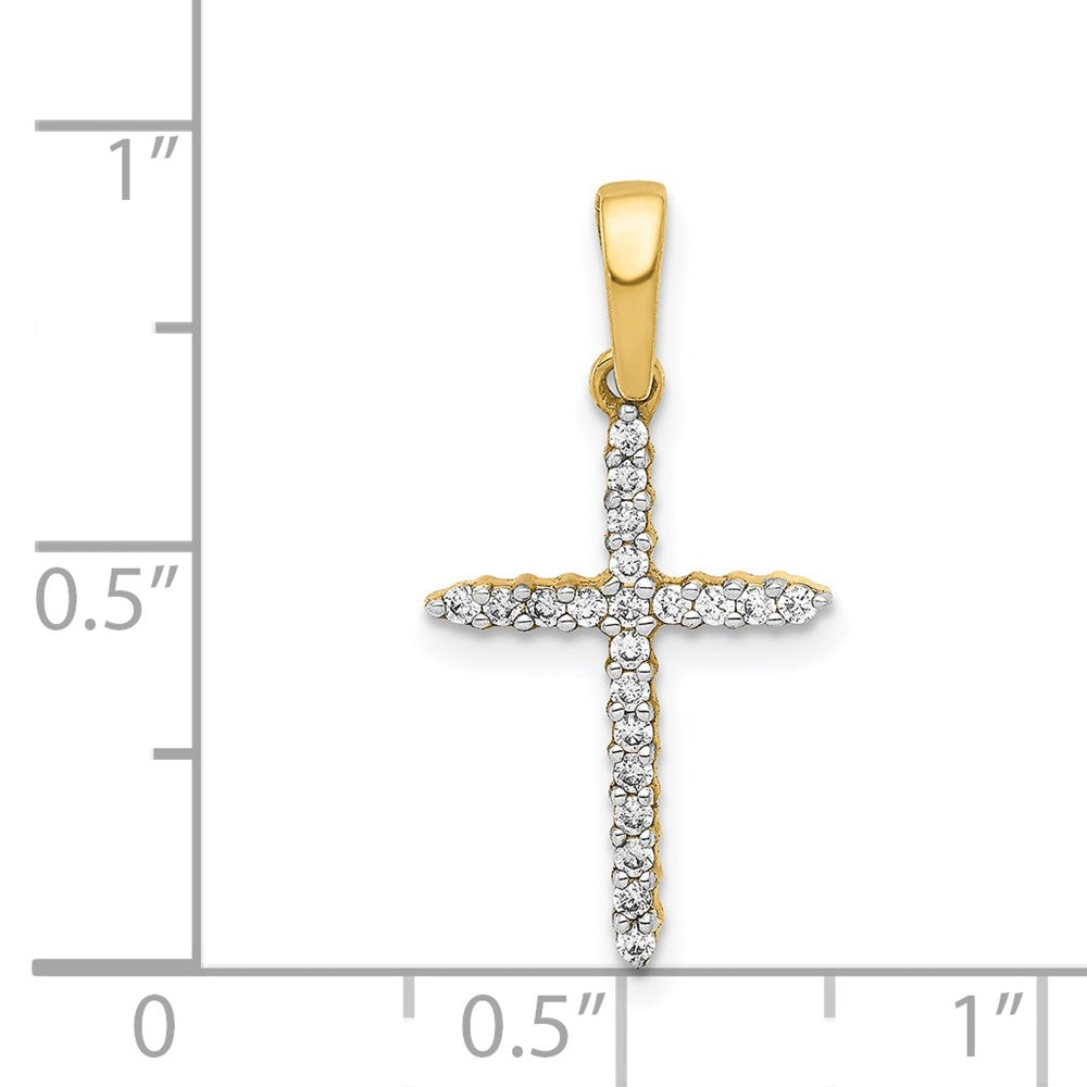 Solid 14k Yellow Gold 1/6ct. Simulated CZ Cross Pendant
