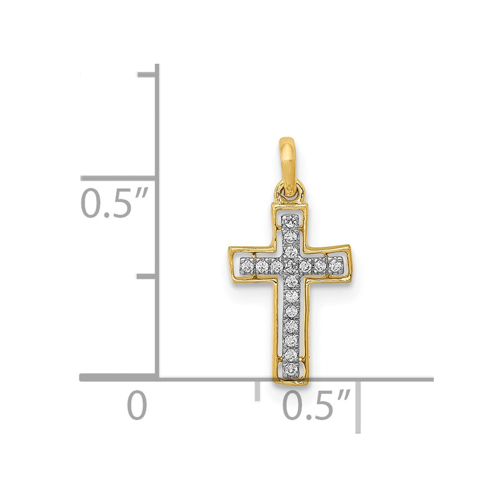 Solid 14k Yellow & Rhodium and 1/20ct. Simulated CZ Cross Pendant