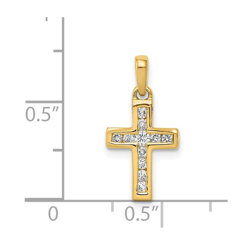 Solid 14k Yellow Gold 1/6ct. Simulated CZ Latin Cross Pendant