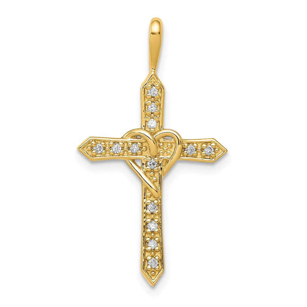 14k yellow gold aa 1 10ct real diamond heart cross pendant pm4987 010 ya
