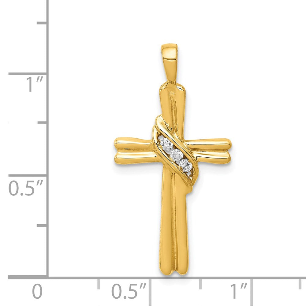 Solid 14k Yellow Gold AA Simulated CZ Cross Pendant