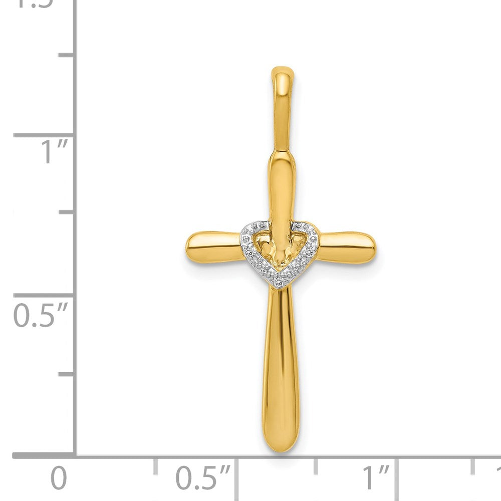 Solid 14k Yellow Gold Simulated CZ Cross w/Heart Pendant
