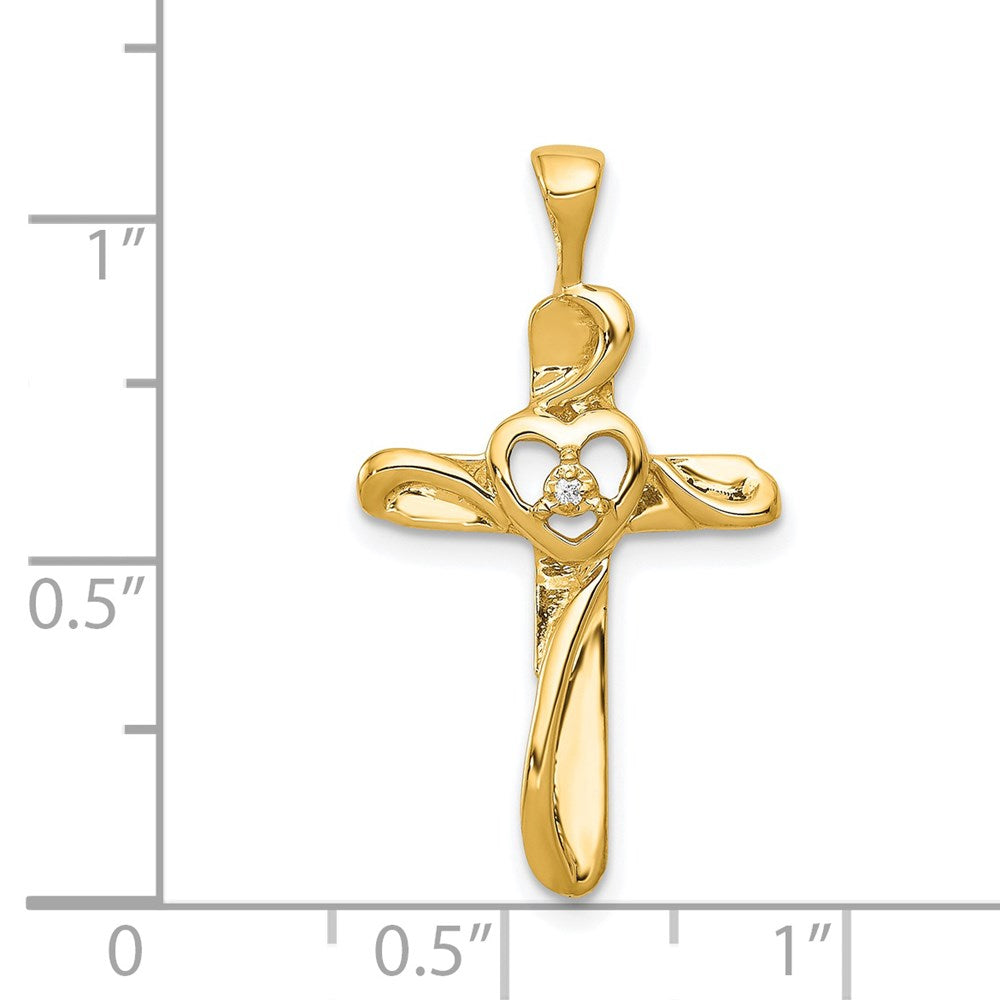 Solid 14k Yellow Gold AA Simulated CZ Cross Pendant