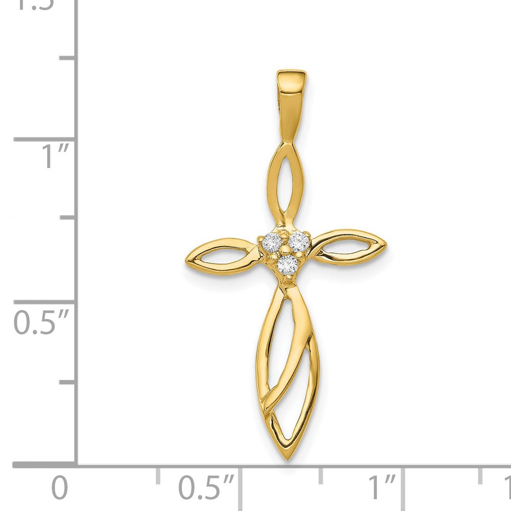 Solid 14k Yellow Gold AA Simulated CZ Cross Pendant