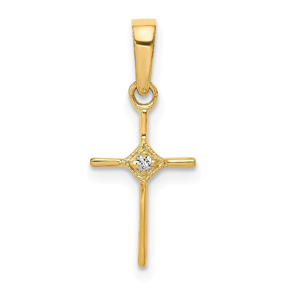 14k yellow gold small 01ct real diamond cross pendant pm5026 001 ya
