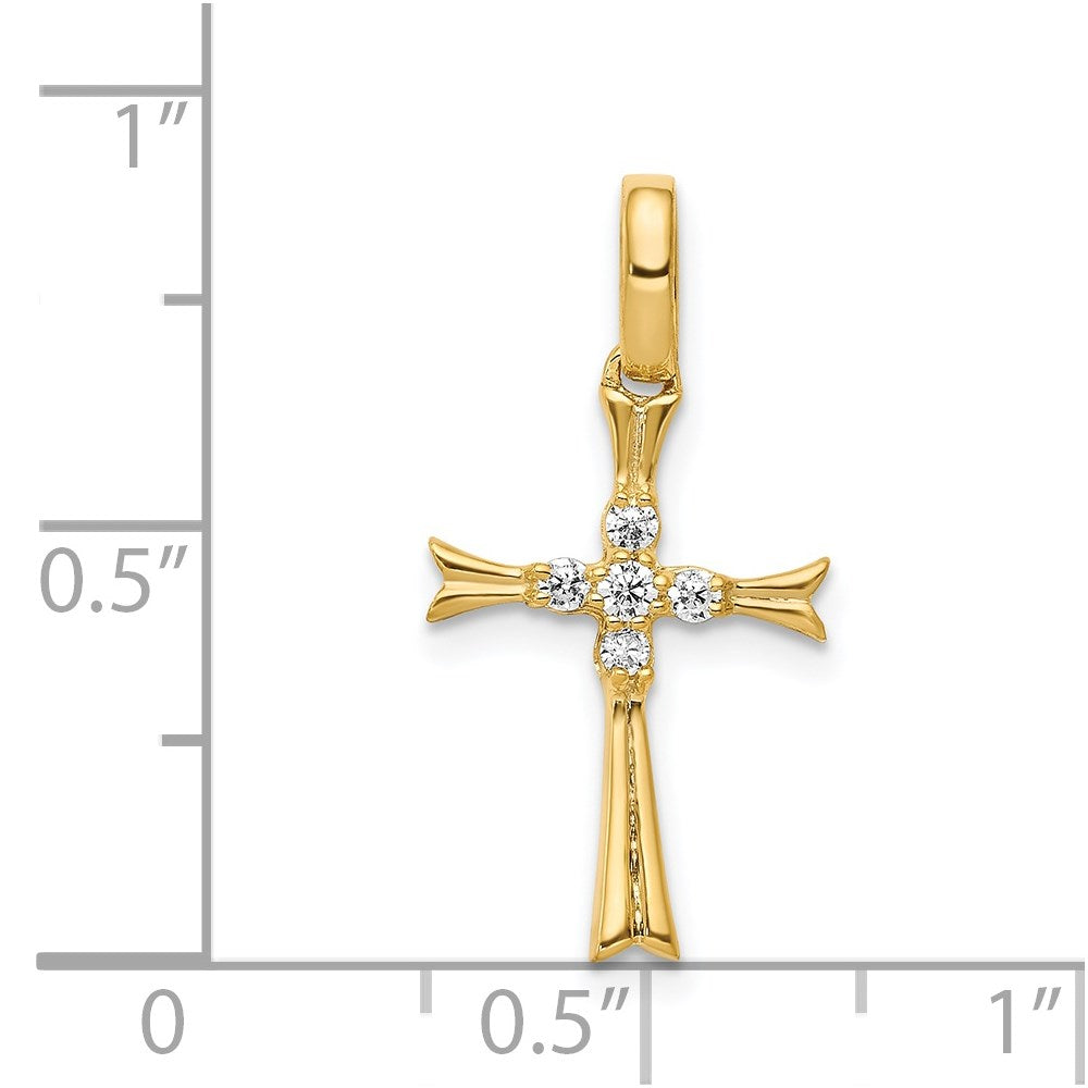 Solid 14k Yellow Gold 1/15ct. Simulated CZ Cross Pendant
