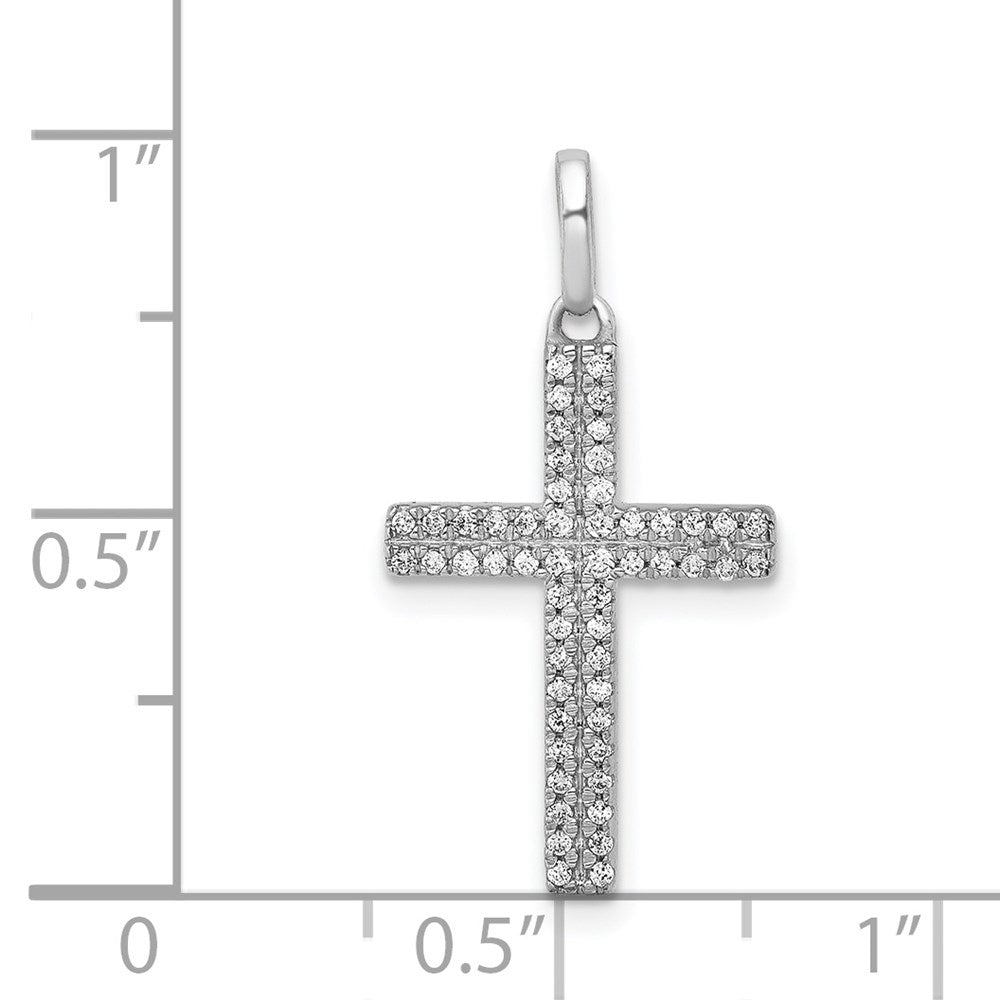 Solid 14k White Gold 1/6ct. Simulated CZ Cross Pendant